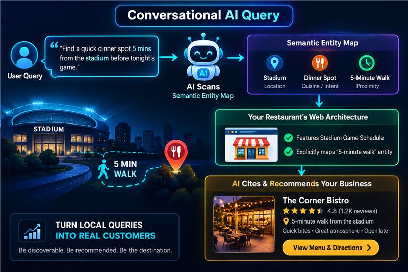 Conversational AI Query, Semantic Entity Mapping, and AI Search Recommendations for Hospitality Websites