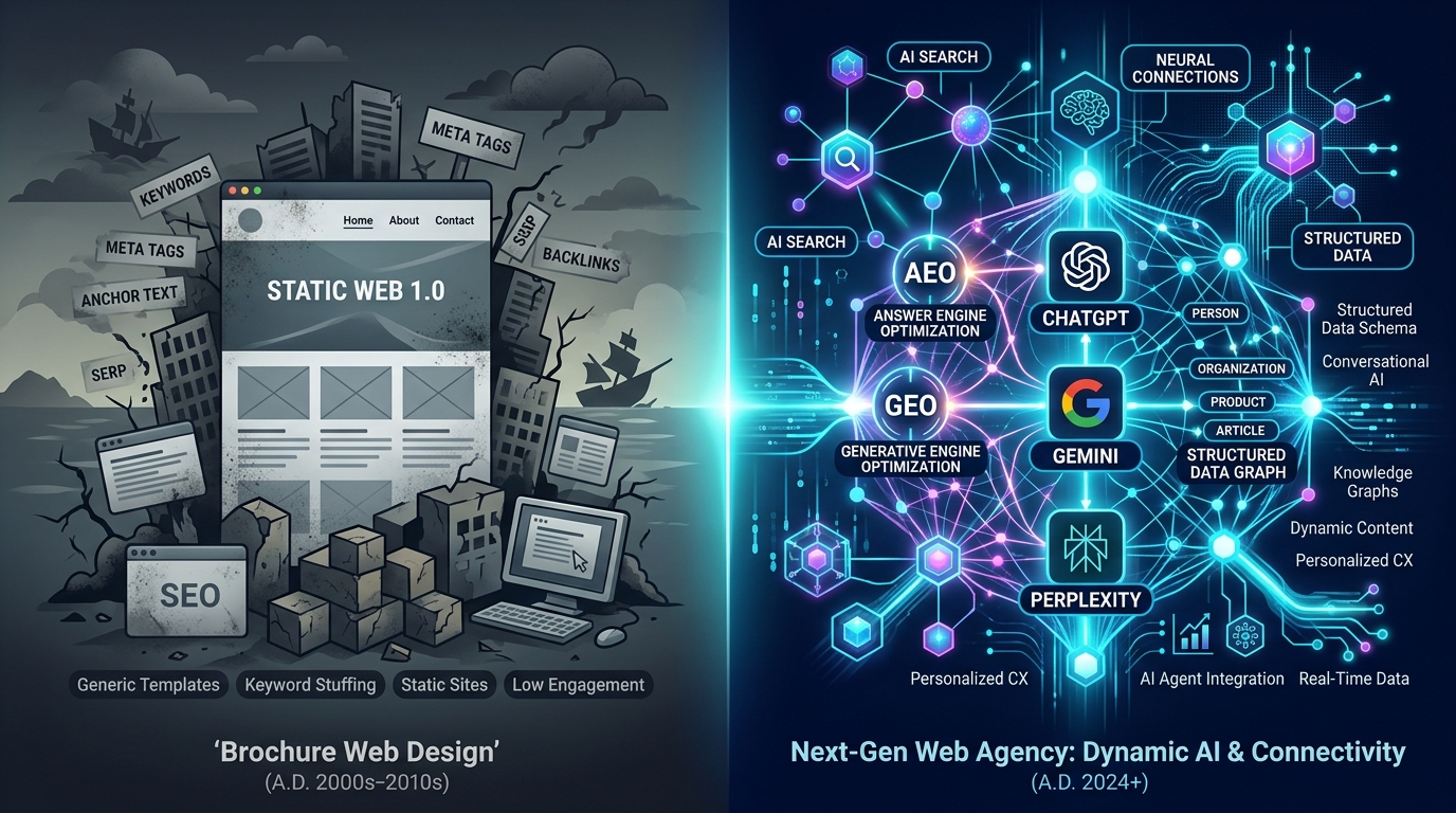 Evolution of the Web Agency Model: Dying Brochure Design vs Modern Dynamic AI and Digital Infrastructure